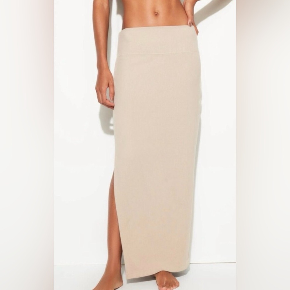 Spiritual Gangster Beige Maxi Skirt with Side Slit